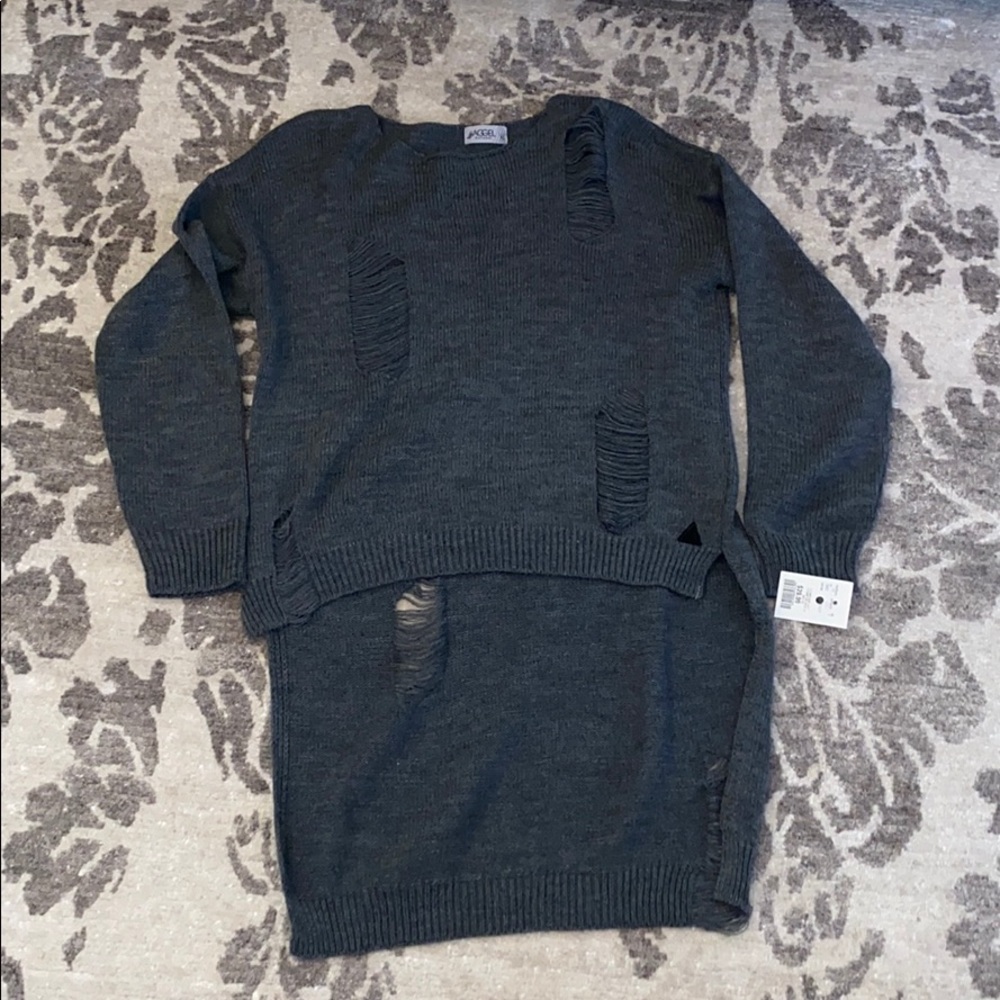 Distressed high low sweater